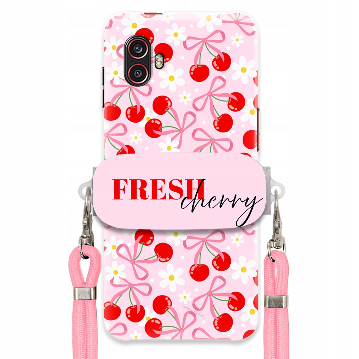 Puzdro pre Samsung Xcover 6 Pro Case Držiak šnúrok Ružový Fresh Cherry Kokardy