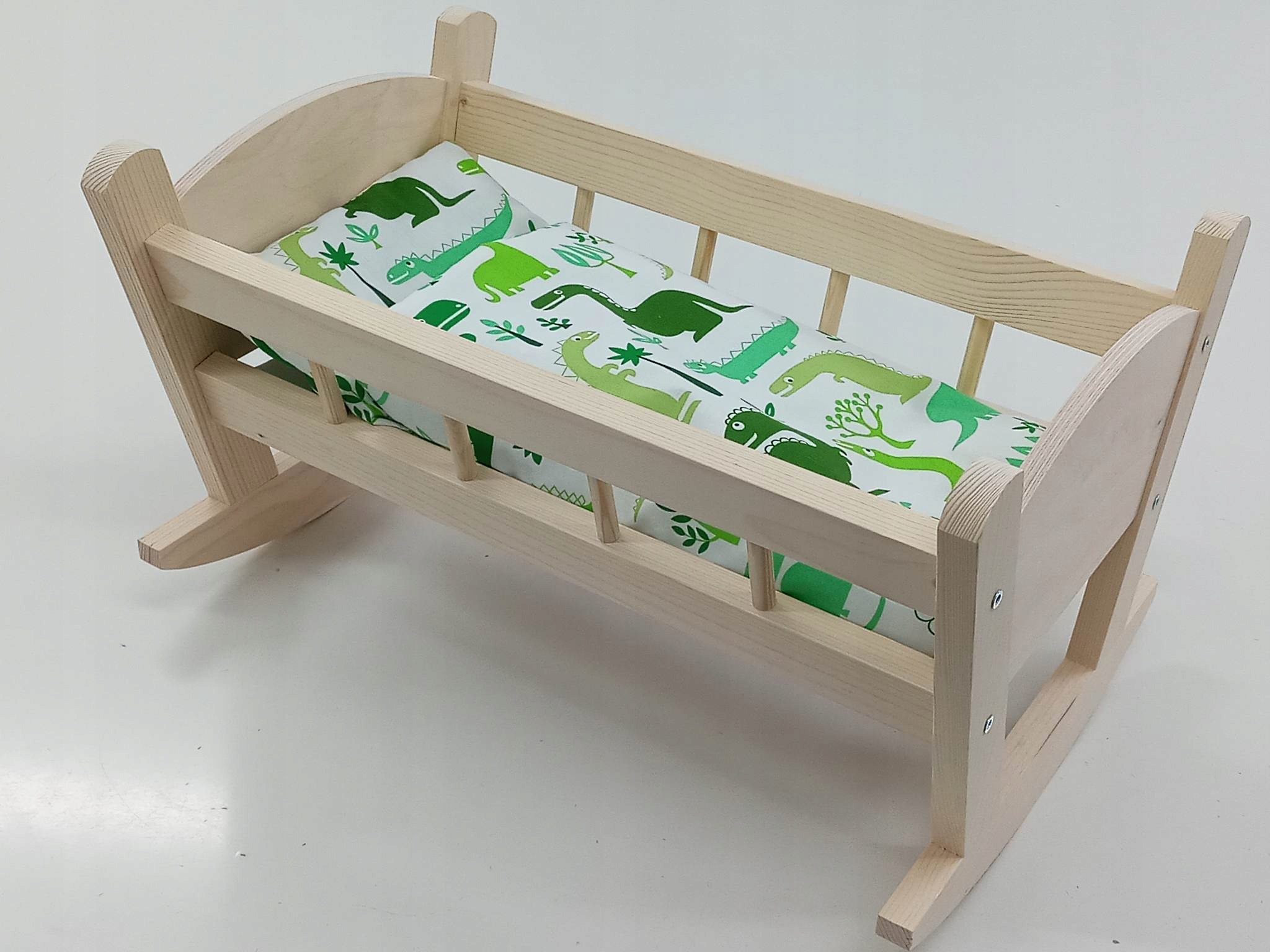 KOŁYSKA DREWNIANA dla lalek NIEMALOWANA + POŚCIEL