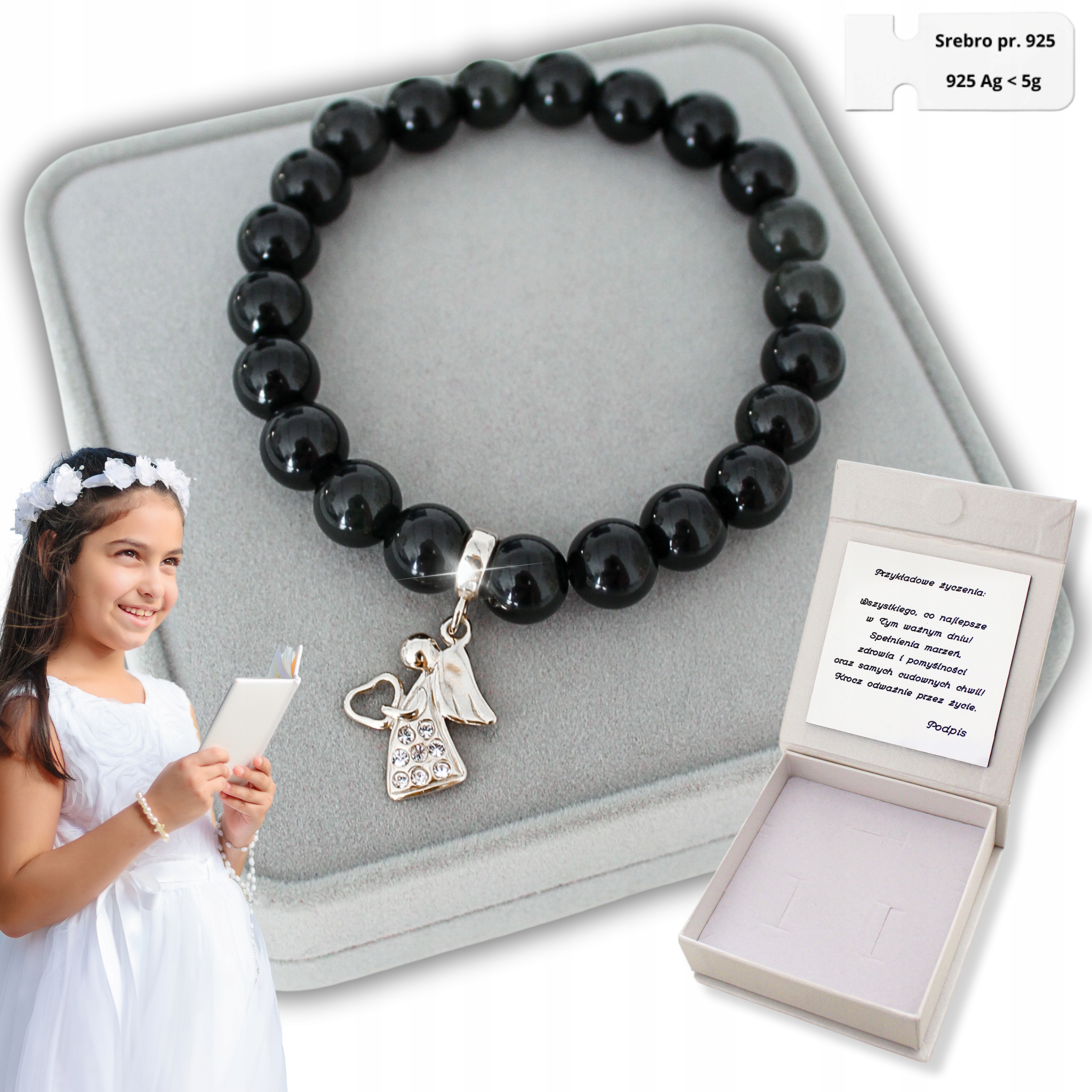 Stříbrný náramek s andělem pro holčičku Dárek ke svatému přijímání 925