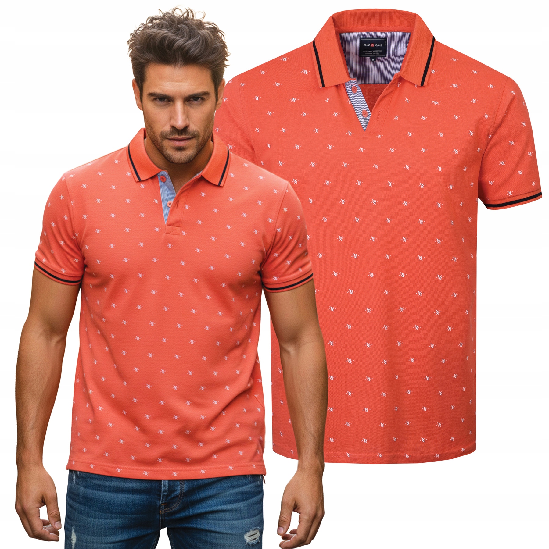 polokošile Pánské Červené Hrubá Bavlna Vision Elegantní Pako Jeans