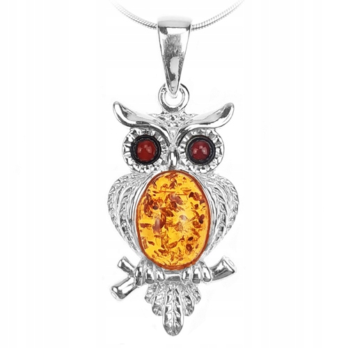 Stříbrný Náhrdelník Sova Z Jantaru Stříbra 925 přívěsek řetízek Na Dárek