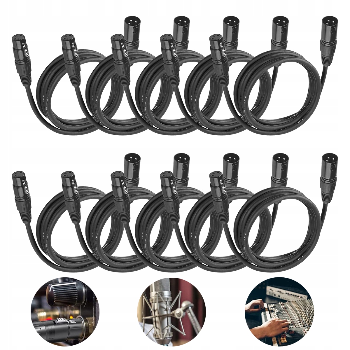 KABEL DMX 1m XLR3PIN PRZEWÓD DMX DO ŚWIATEŁ OŚWIETLENIA 10szt