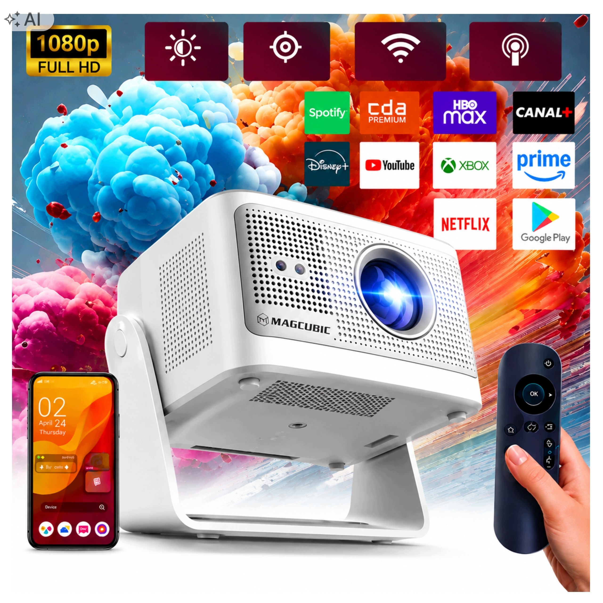 Projektor Rzutnik Android Smart Magcubic HY350MAX Obrotowy Przenośny Zestaw