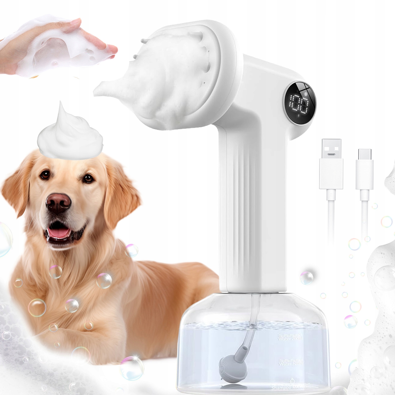 Levně Kartáč Na Mytí Psa Rozprašovač Na Pěnu Dva Režimy 300 ML Vysoká Kvalita