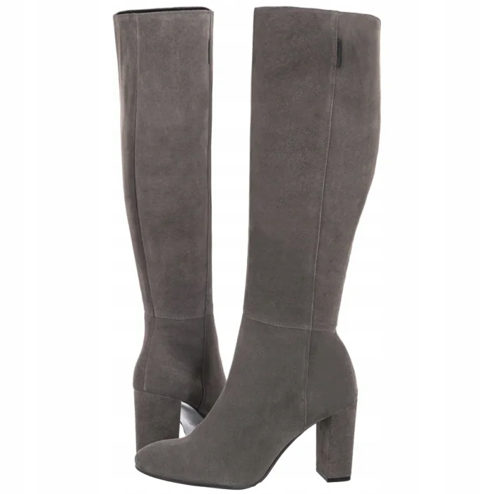 Dámské vysoké kožené kozačky na podpatku Nessi Šedé 91106/M