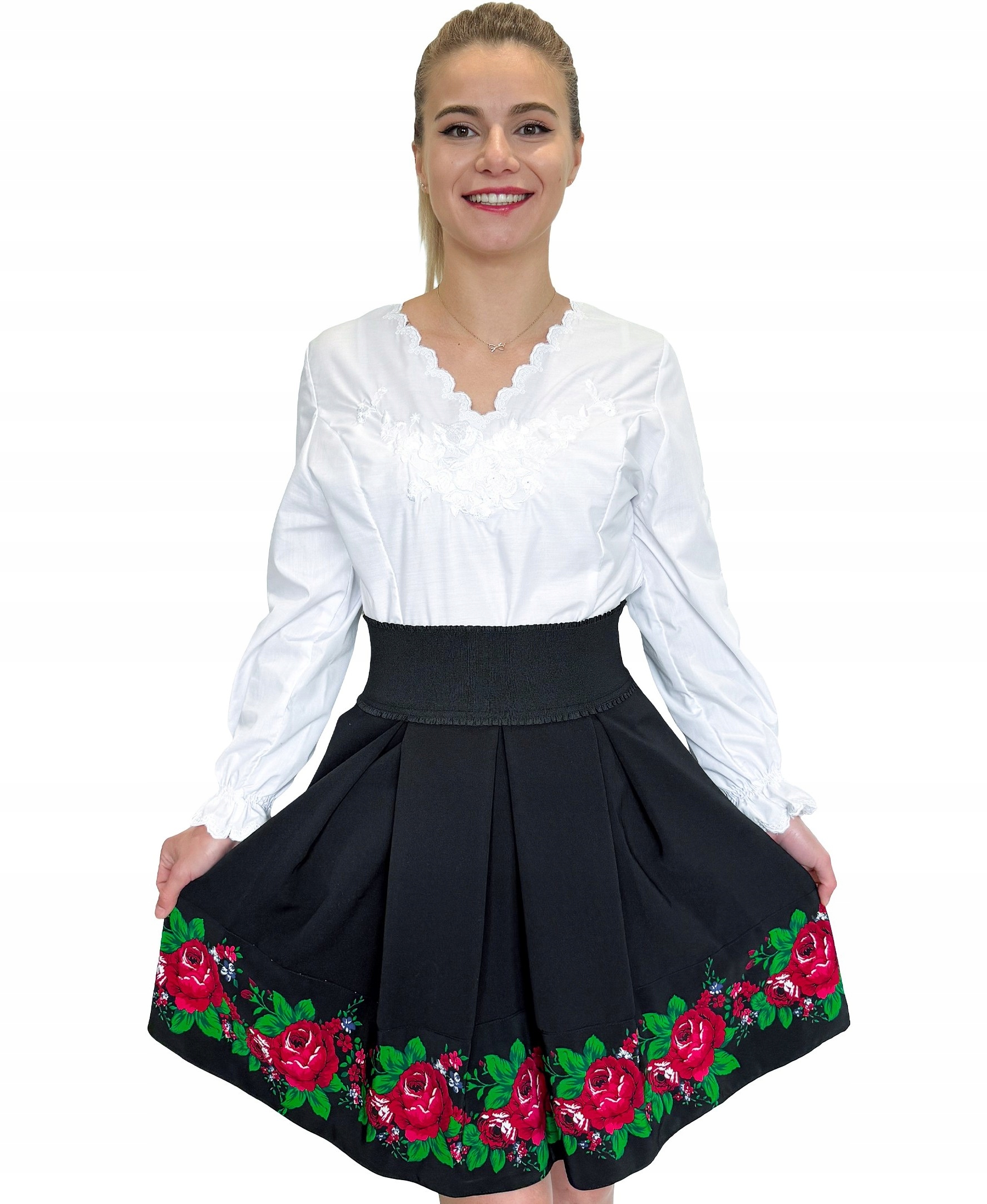 Sukně černá horská folková lidová s růžovou vložkou