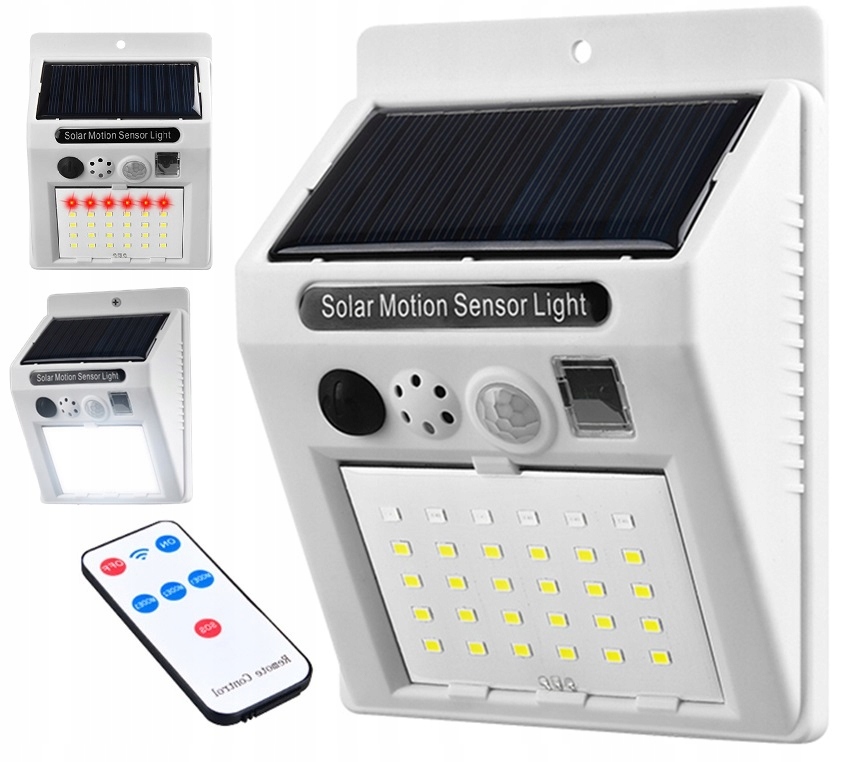 

Lampa Solarna Czujnik Ruchu Zmierzchu Alarm Pilot