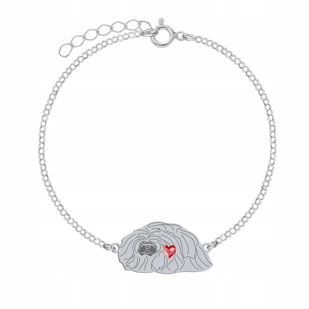 Stříbrný náramek s pekingským psem 925 Šperky Dárek Žena Gravírování