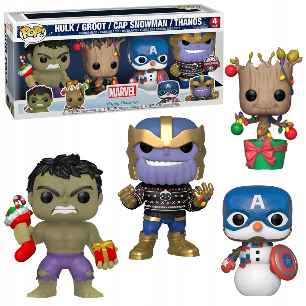 Funko Pop Marvel Vánoční Sada Figurek Hulk Groot Cap Snowman Thanos