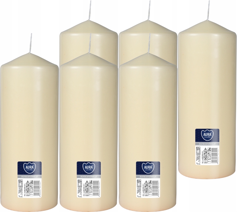 6X Krémová Velká svíčka válec bez zápachu Parafínová Svíčka 20CM 90H 800G