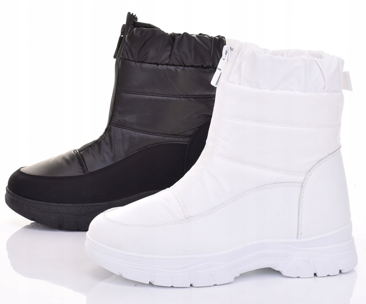 SOLIDNE BUTY DAMSKIE ZIMOWE ŚNIEGOWCE NA MRÓZ ŚNIEG CZARNE Kolor biały
