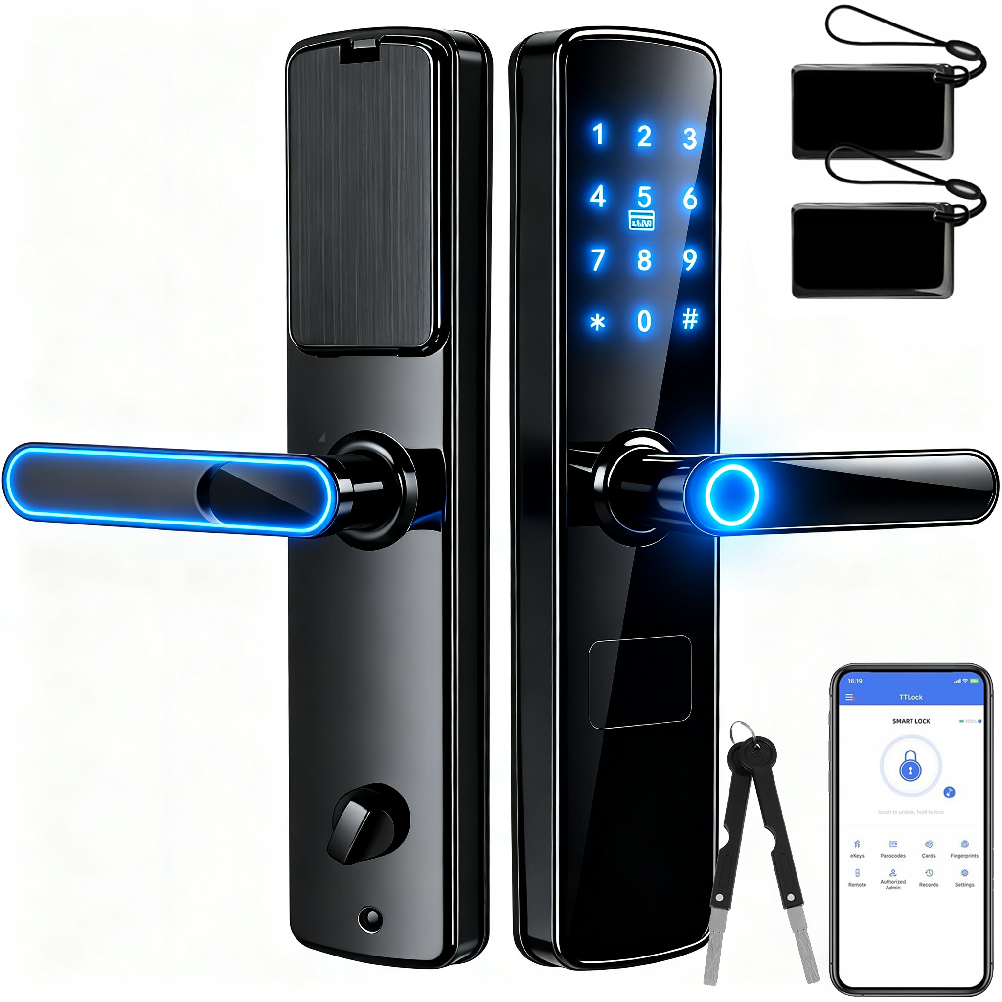 Chytrý zámek s otiskem prstu Tt Lock, 5 způsobů otevírání, manganová ocel