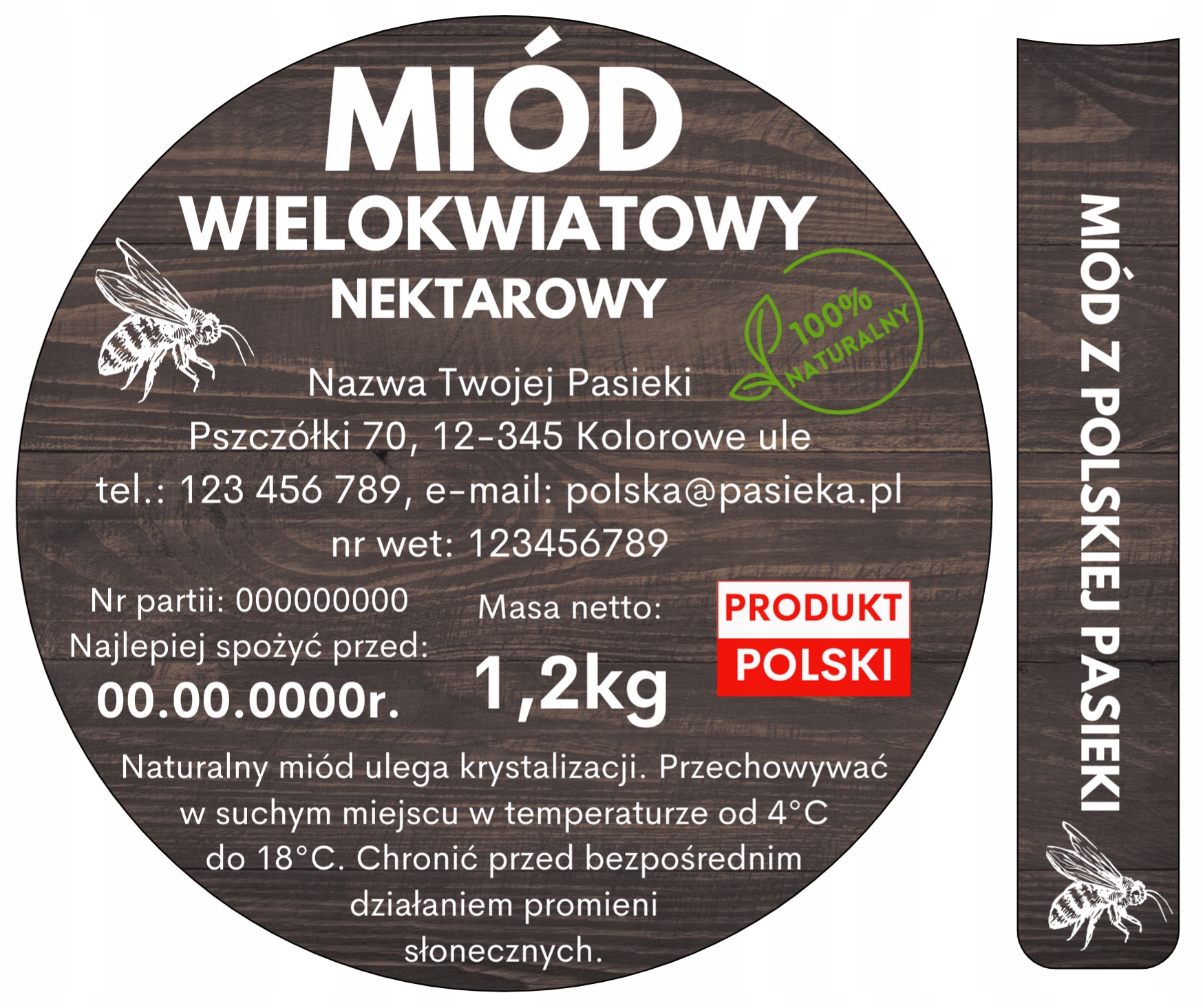 

Okrągłe Etykiety na Miód banderola Personalizowane