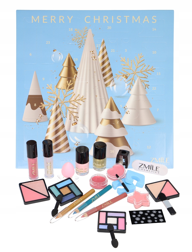 Адвент-календарь Zmile Square 3D Christmas Trees, 24 средства для макияжа и лаки для ногтей — фото 2