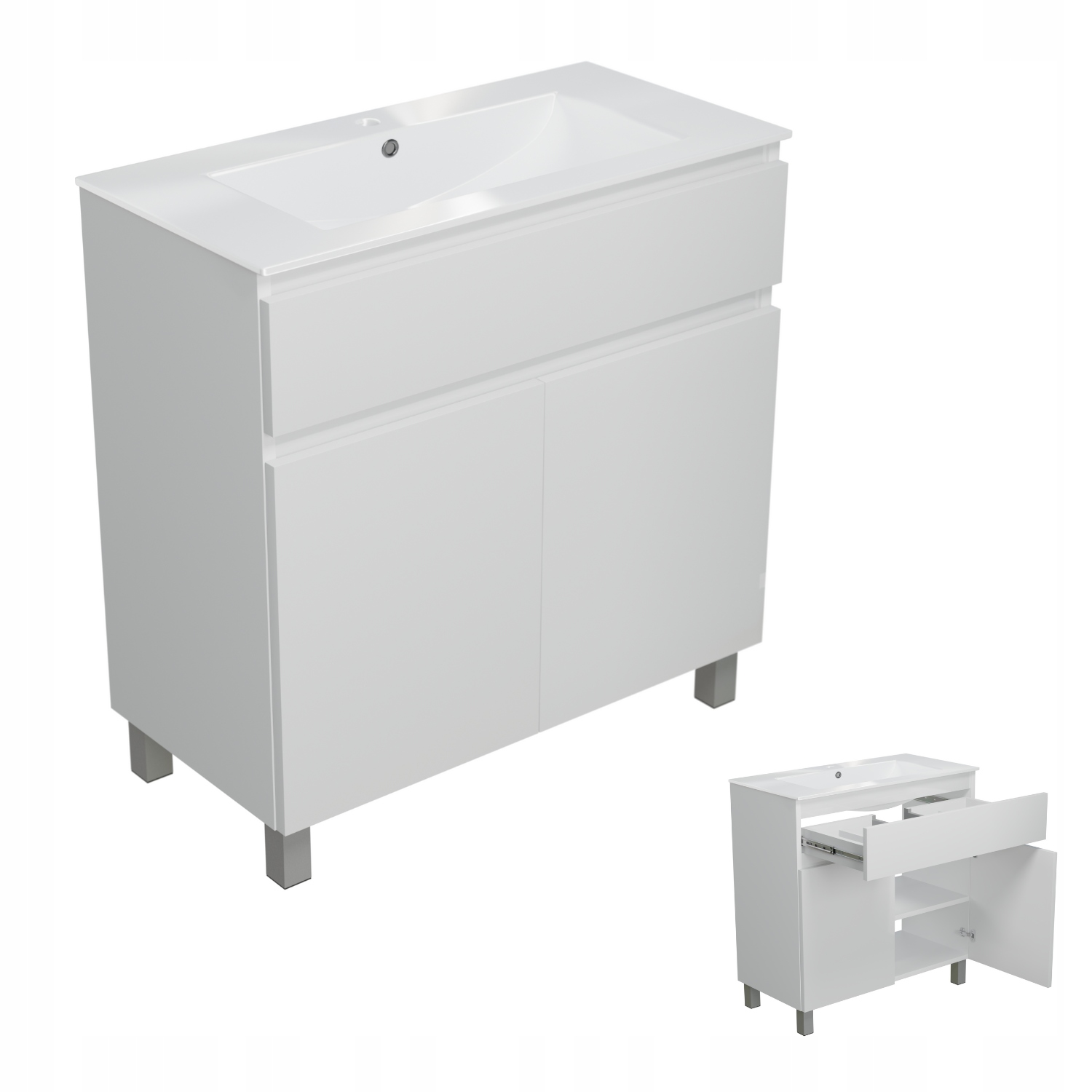 Kúpeľňová skrinka so závesným umývadlom Biela lesklá polica 80 x 40 cm