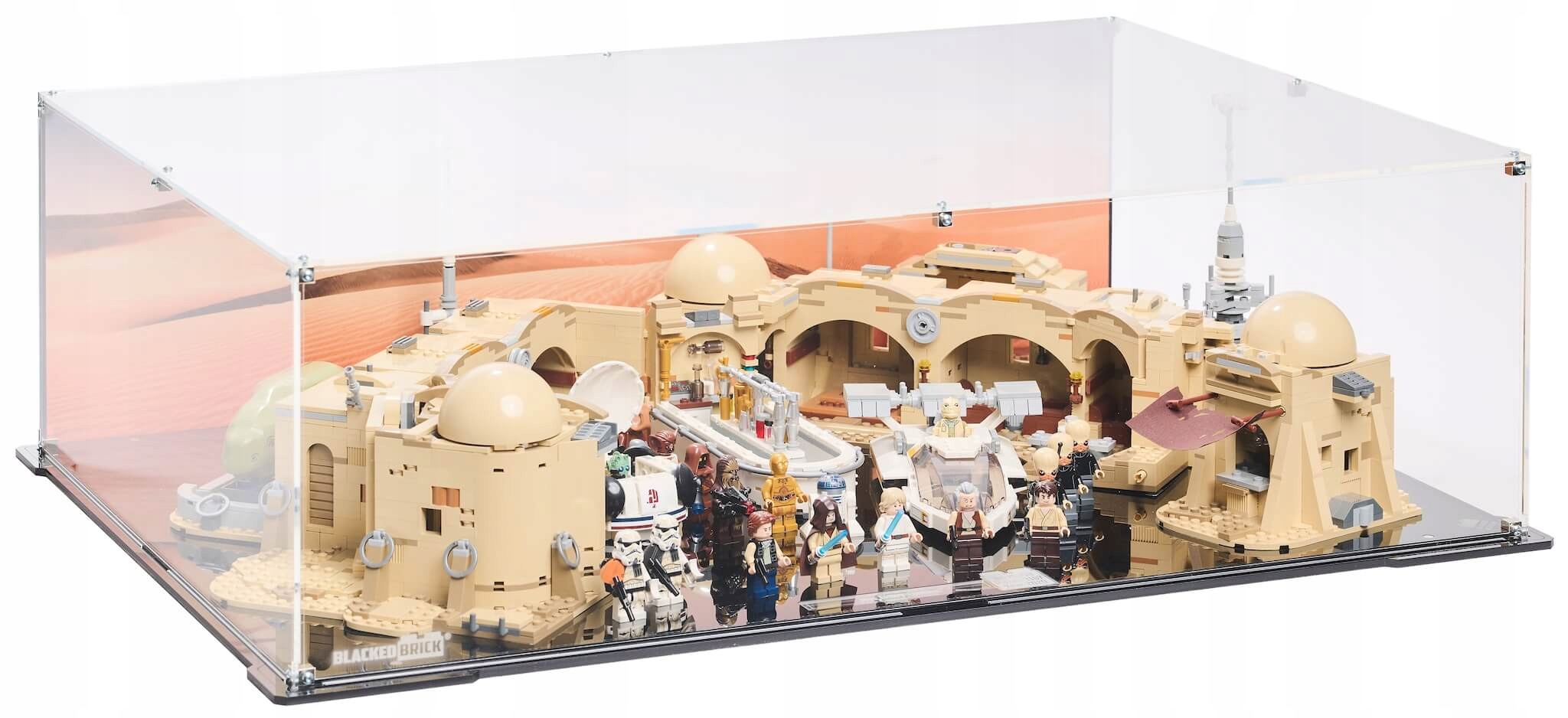 Vitrína s pozadím Blacked Brick pre Lego 75290 Star Wars Kantína Mos Eisley