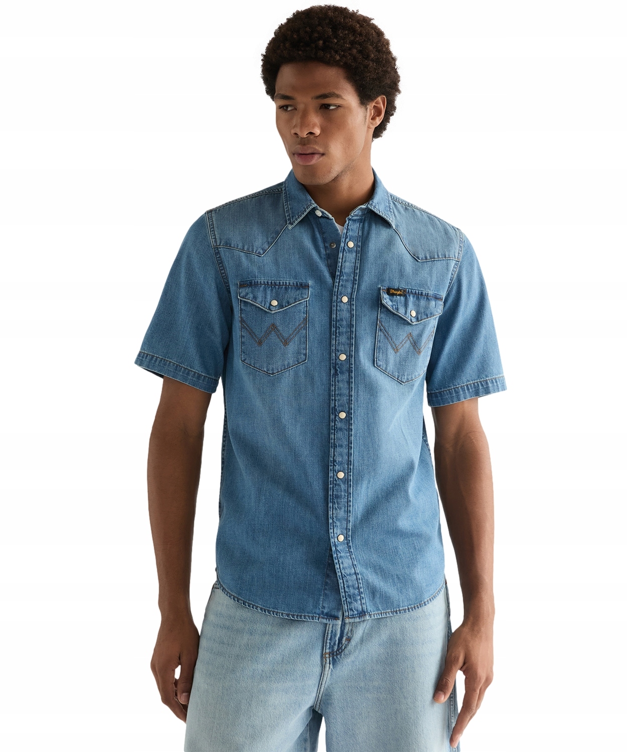 Košile Wrangler Ss Western Shirt 112378394 Mid Light Wash XXL