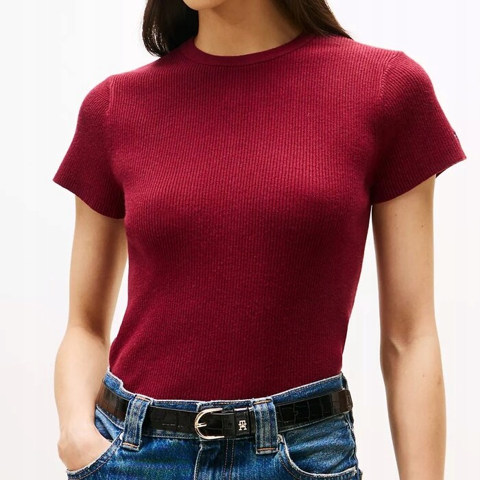 Tričko Tommy Hilfiger pruhované klasické bordó M (nové)