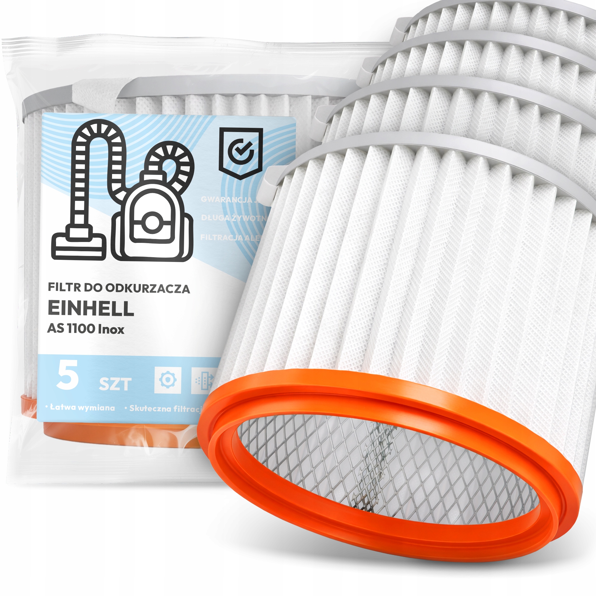 5 x Vzduchový Filtr pro vysavač Einhell As 1100 Inox Omyvatelný Filtr Em-w