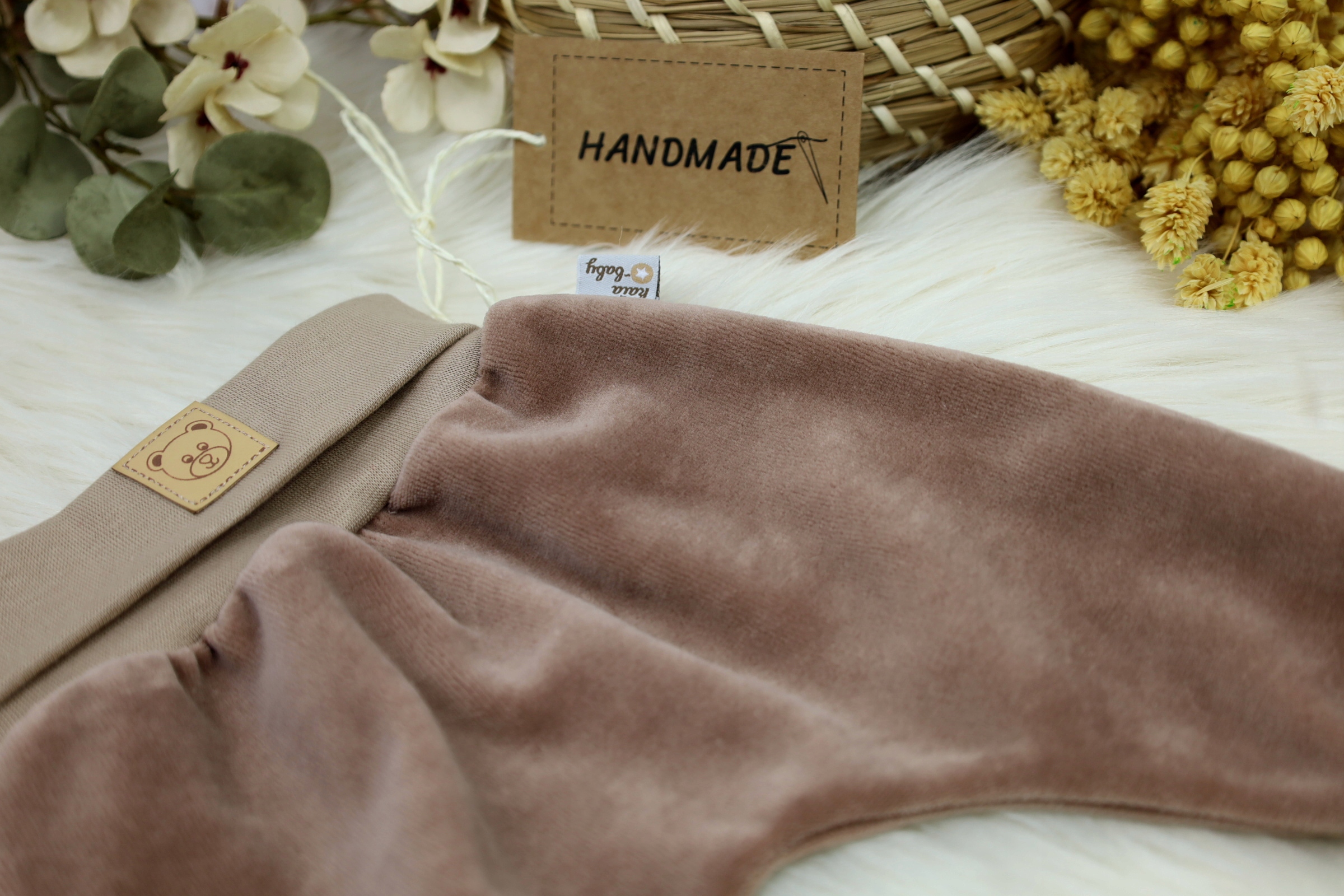 CIEPŁE SPODNIE WELUROWE PÓŁŚPIOCHY 80 SPODENKI BAGGY - TAUPE Rozmiar (new) 80