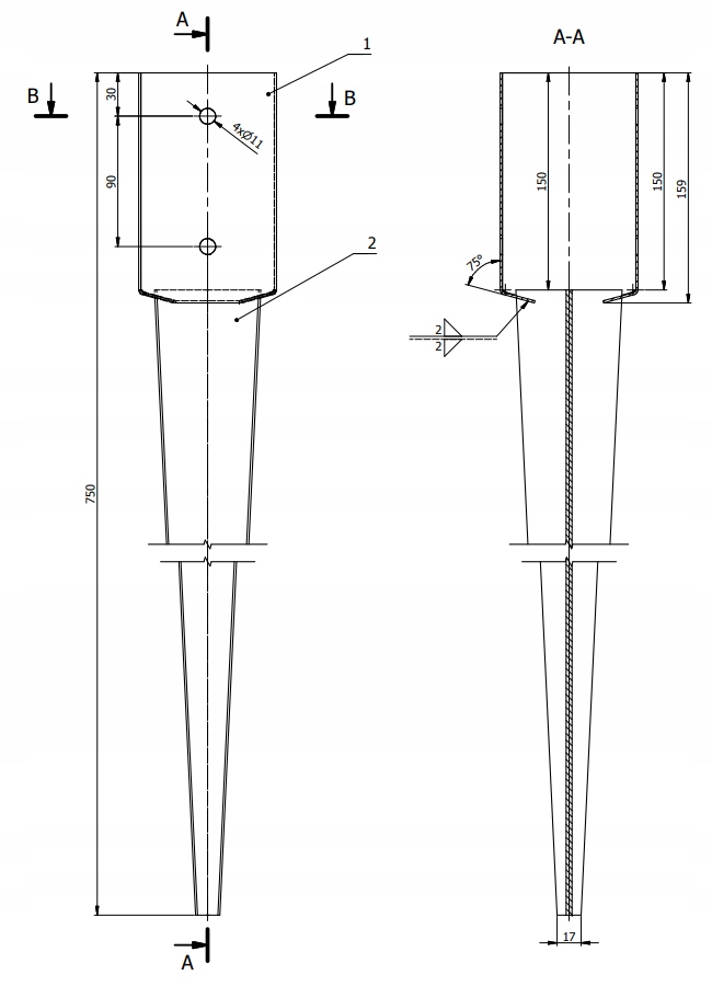 PODSTAWA SŁUPA WBIJANA DO ZIEMI KOTWA 90x750 PSG90 PERGOLA WSPORNIK DOMAX Kod producenta 4822
