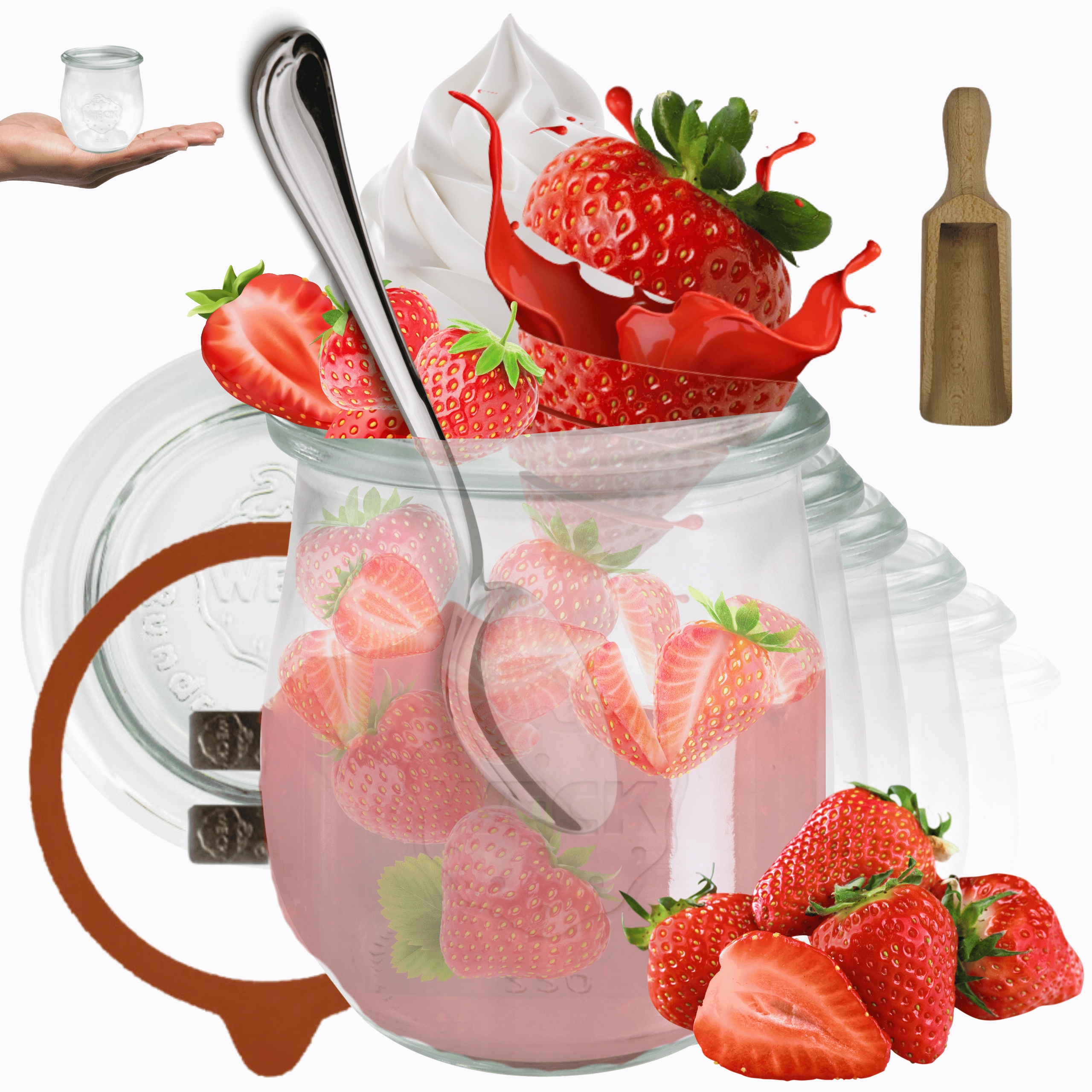 Sklenice Weck 220 ml zavařeniny Tulip žáruvzdorné měřítko spony víko gumička12 ks