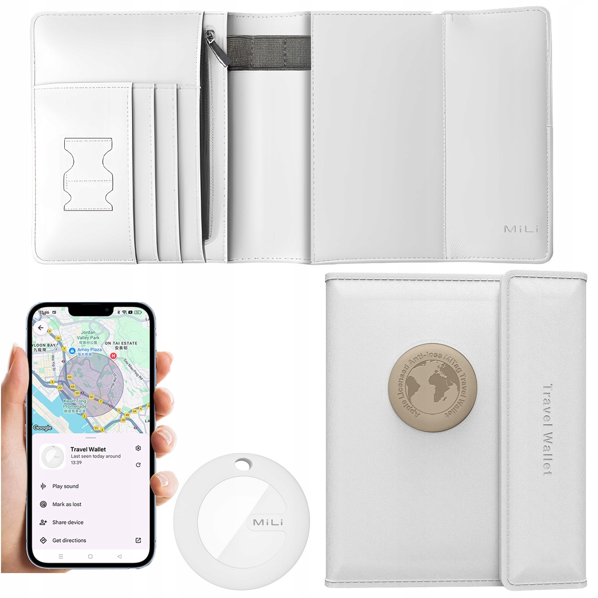 Gps lokátor MILI cestovní peněženka s lokátorem MiTag Android Bílá