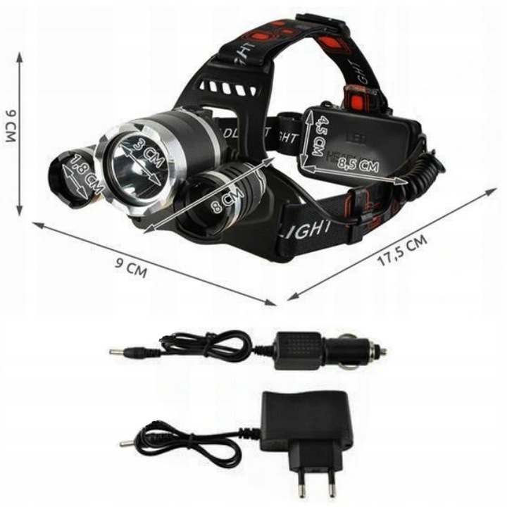 LATARKA CZOŁOWA 3 x LED T6 CREE CZOŁÓWKA AKU Mocna Model LC-15