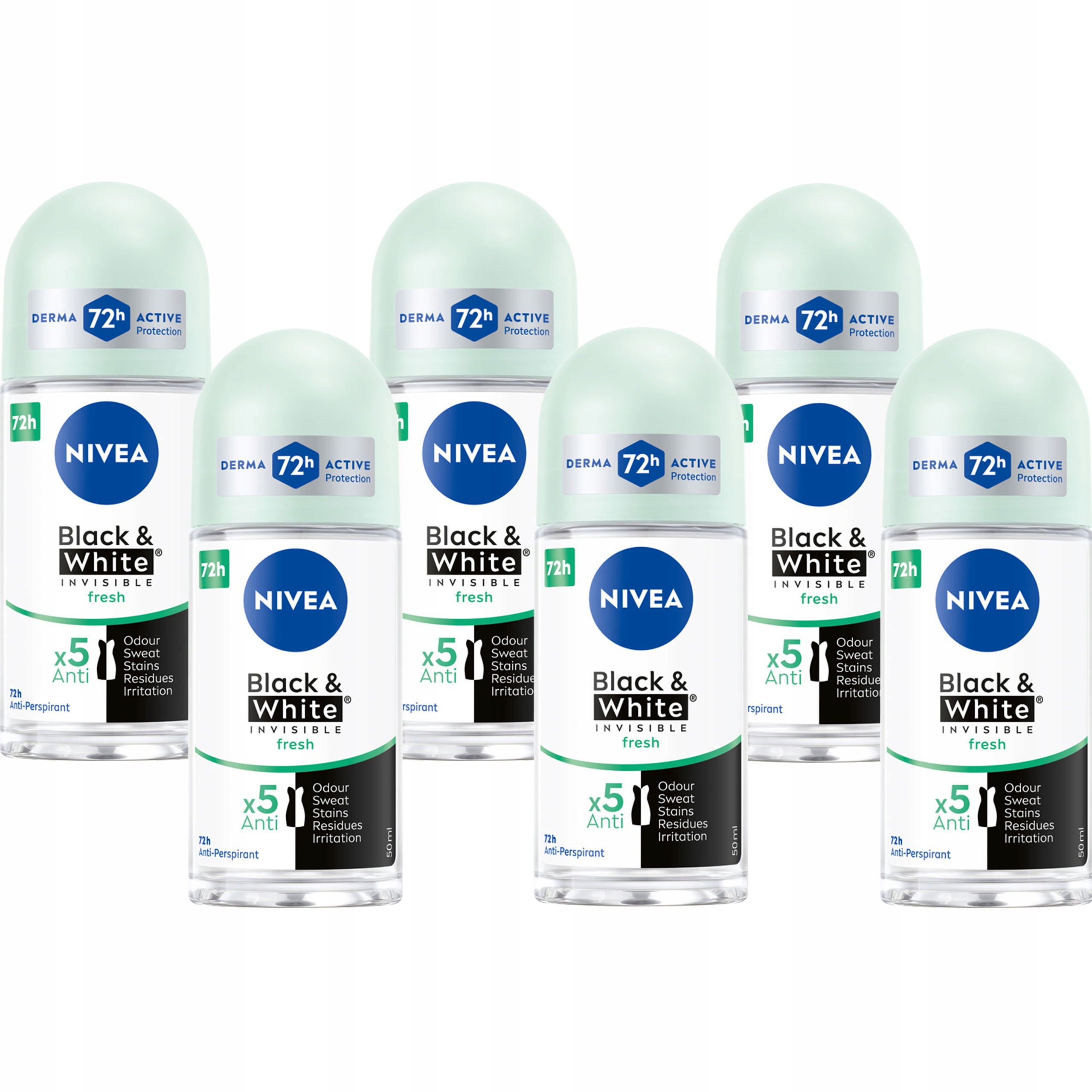 6 x Nivea Black & White Invisible Fresh Antiperspirant Roll-on 50 ML