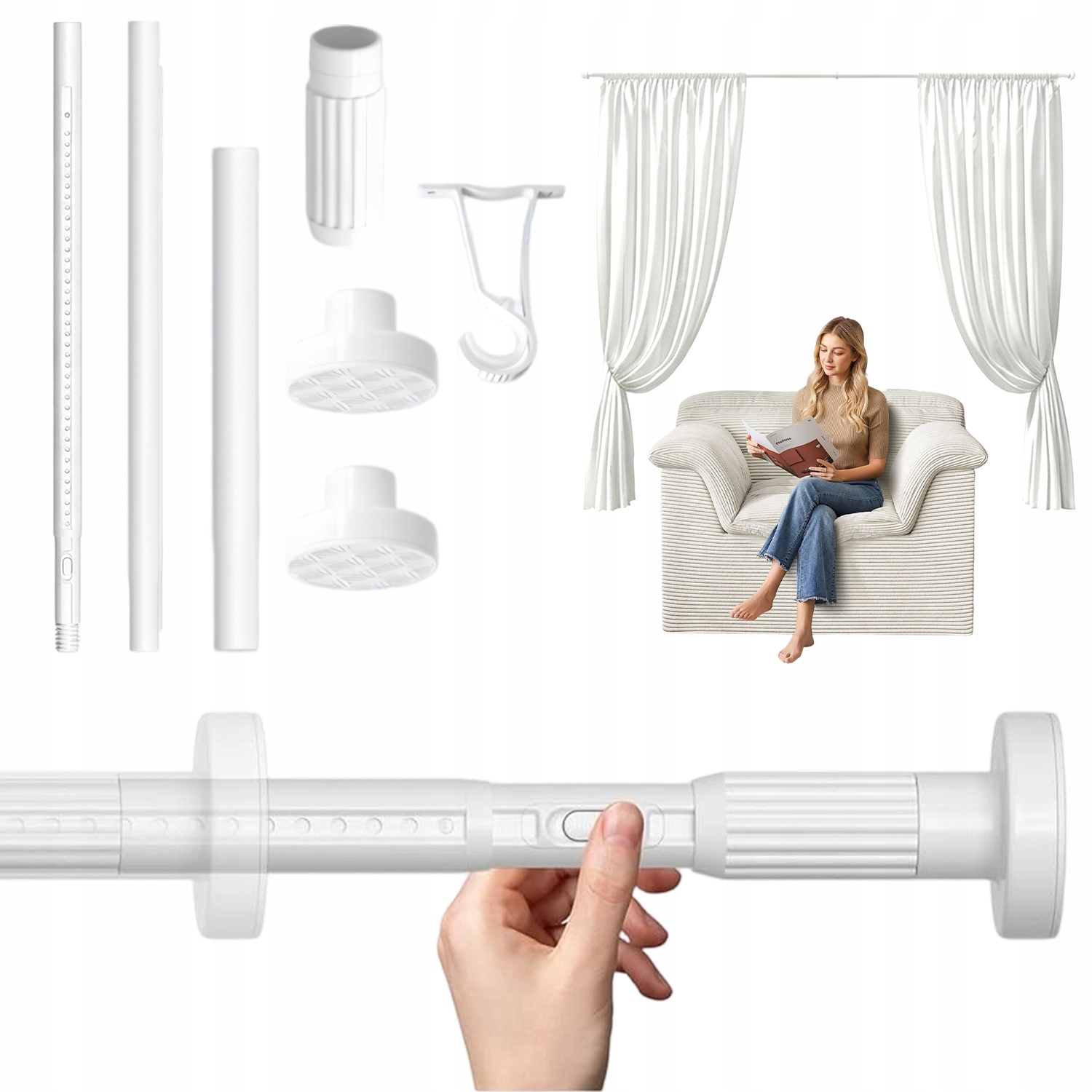 Rozpěrná Sprchová Tyč Pro Závěs, Nastavitelná, 100-322 CM, Bez Vrtání