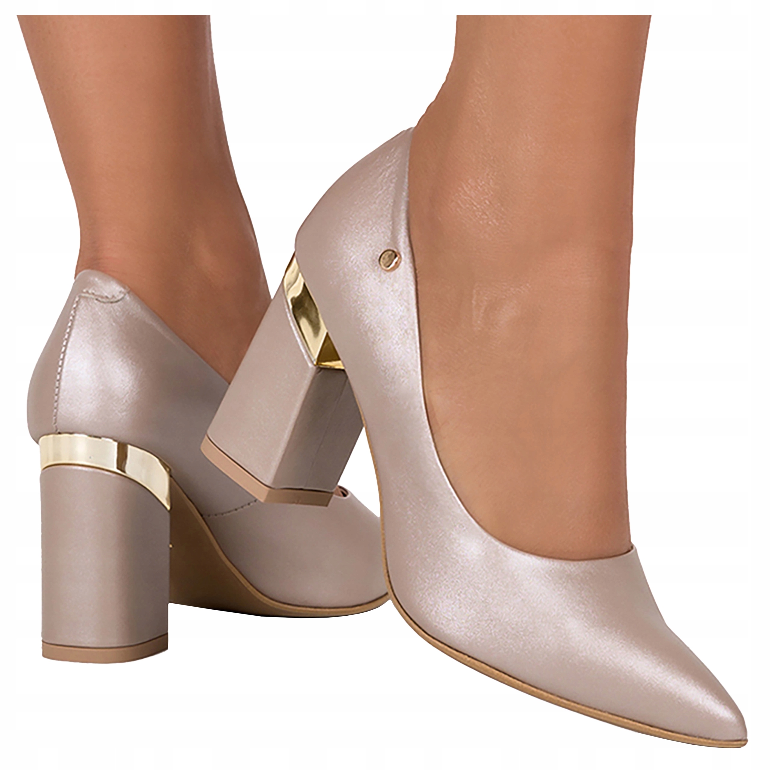 Elegantní dámské béžové lodičky na ozdobném sloupku, Polský výrobek, velikost 42