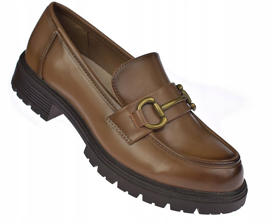 Hnědé dámské polobotky na podpatku, elegantní loafersy P-3-Y105 Tp, velikost vel