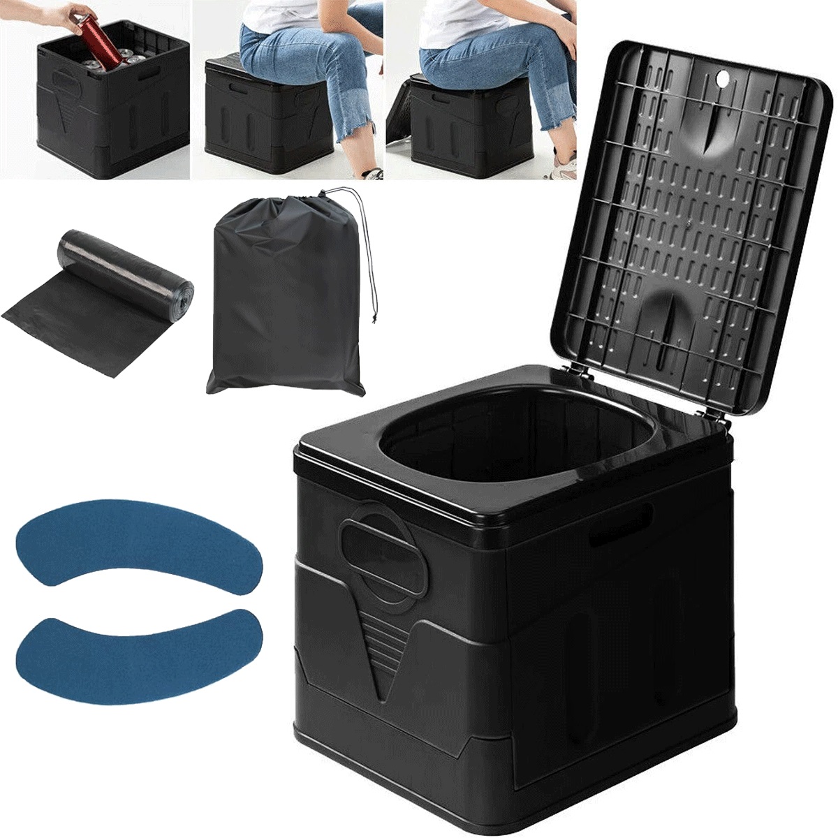 Přenosný skládací Wc Pp materiál o hmotnosti 150 kg je ideální pro kempování a dlouhé trasy