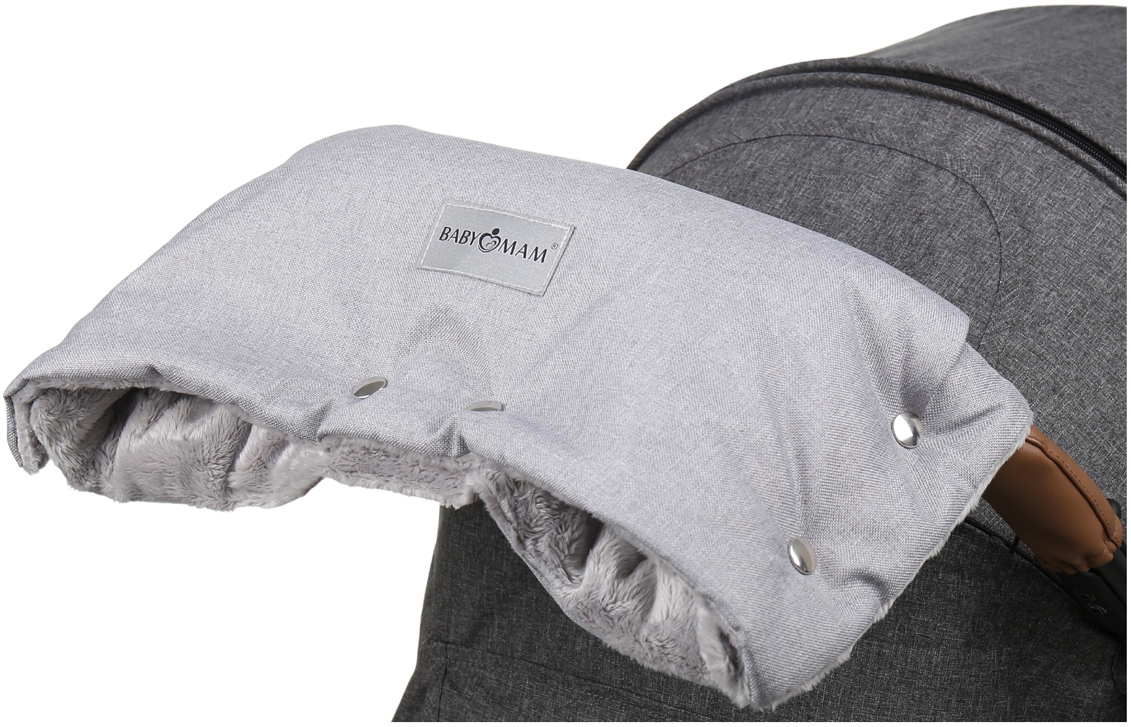 MUFKA DO WÓZKA OCIEPLANA RĘKAWICA NA SANKI PREMIUM BABYMAM Kolor Odcienie szarości i srebra