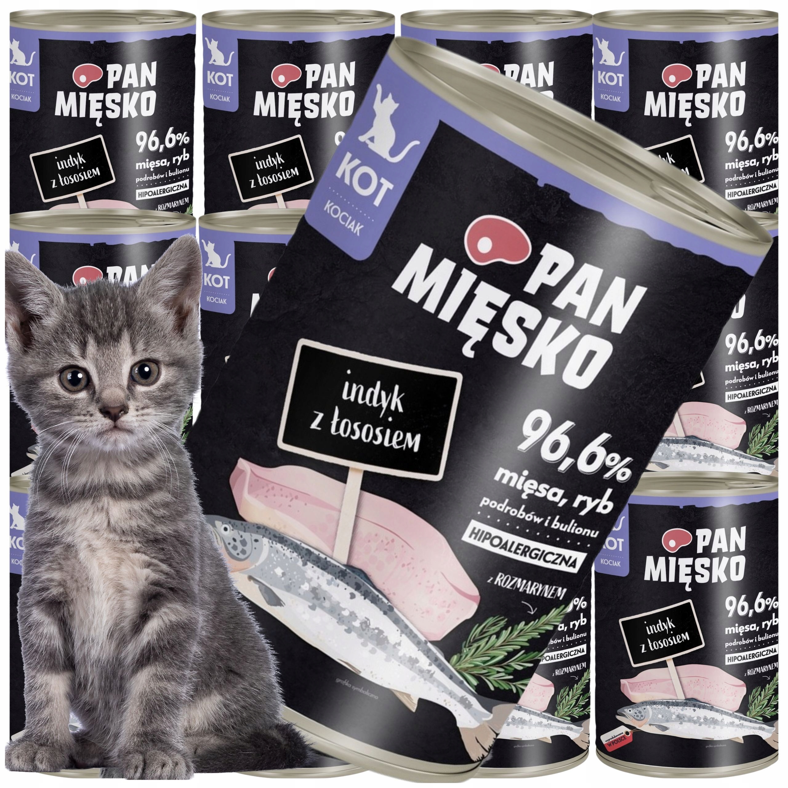 Karma mokra dla kota Indyk z łososiem Pan Mięsko Hipoalergiczna 400g kociak