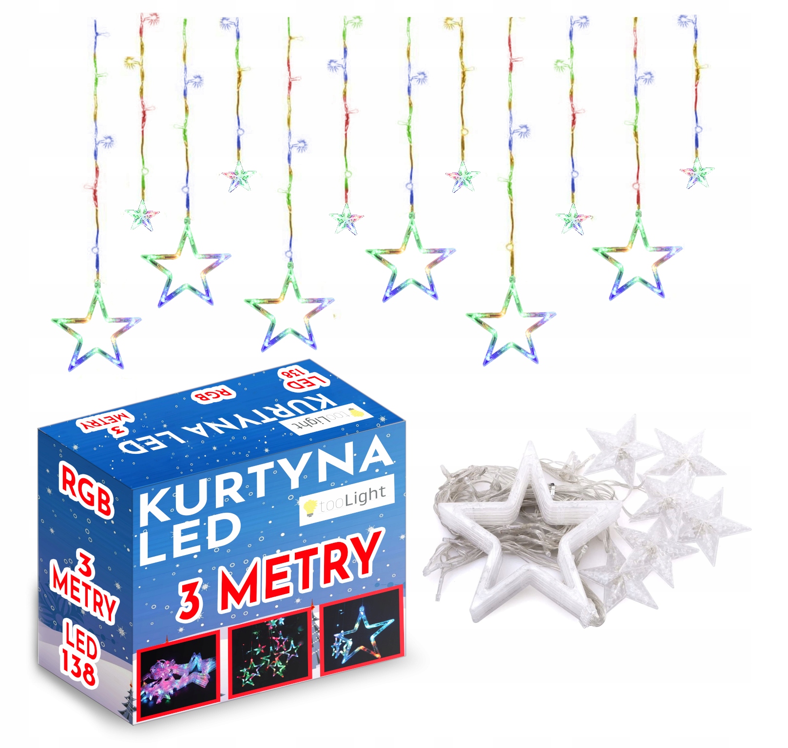 

Kurtyna Lampki Kolorowe Led Gwiazdy Girlanda 3m