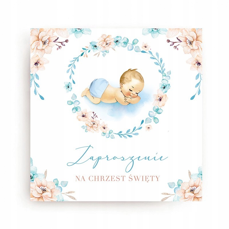 ZAPROSZENIA na Chrzest Chłopiec w Kwiatach 10szt