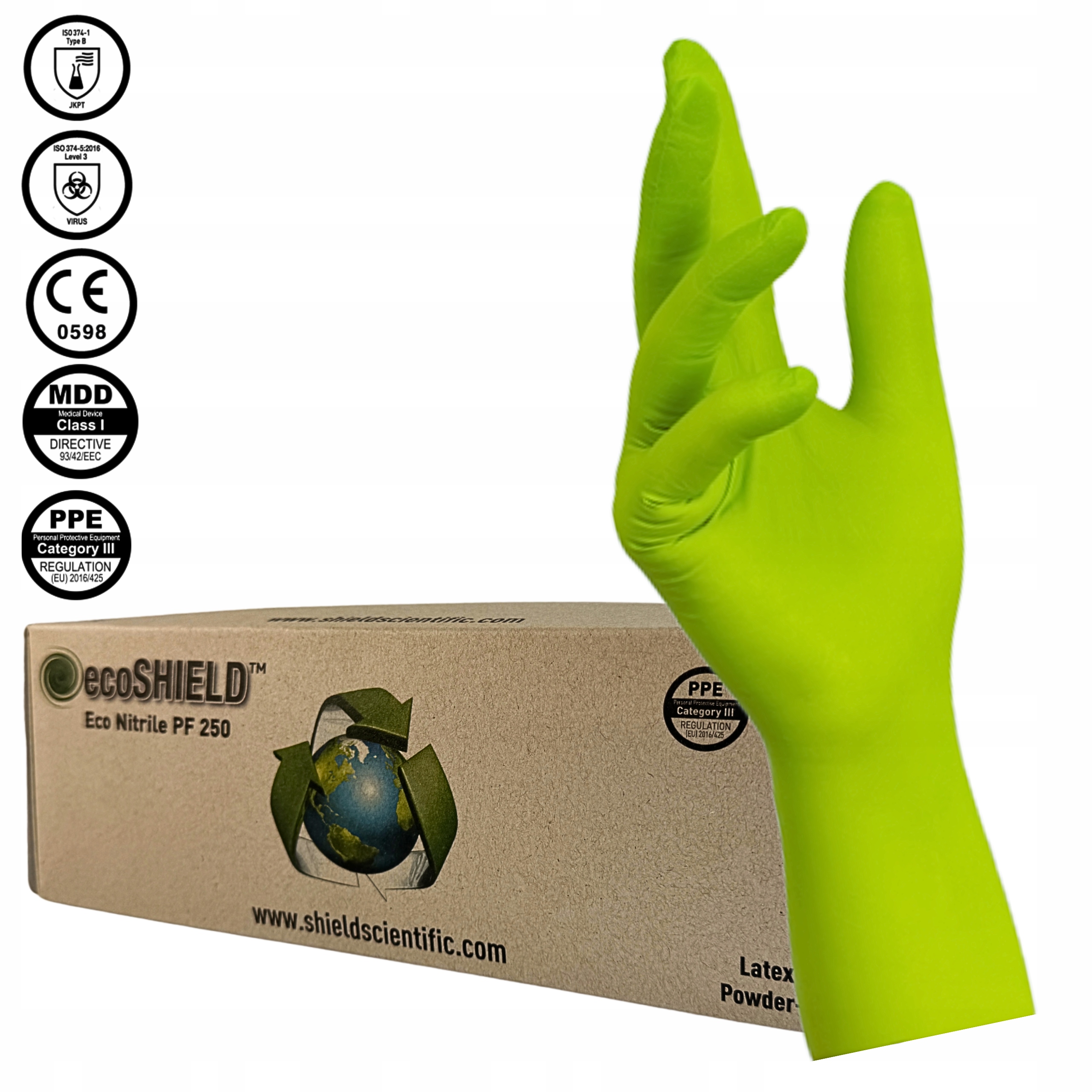 Nitrilové rukavice bezpudrové Silné kategorie III Ecoshield velikost XL 150 Ks