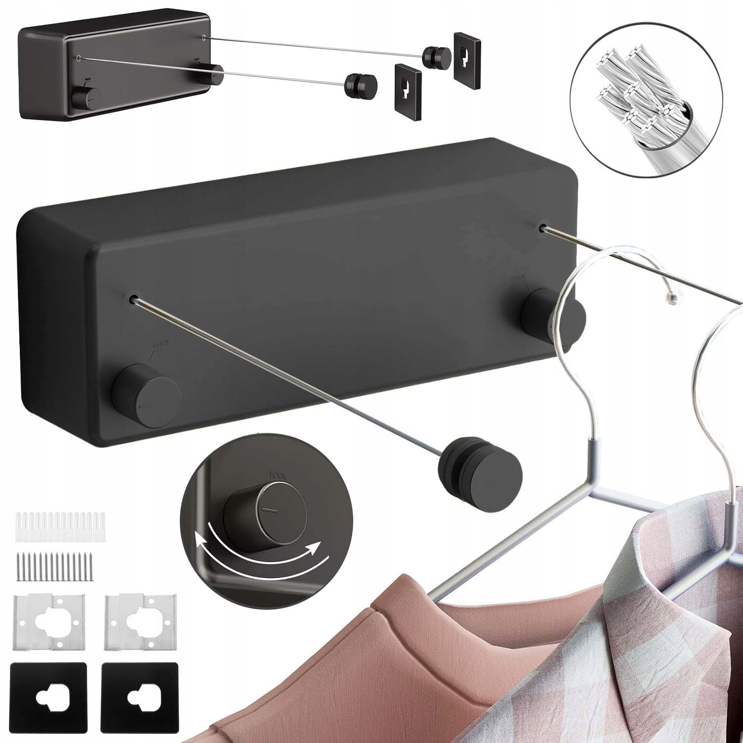 Levně Prodloužená Šňůra Na Prádlo 4.2 M, Hliníkový Voděodolný Držák, Černá