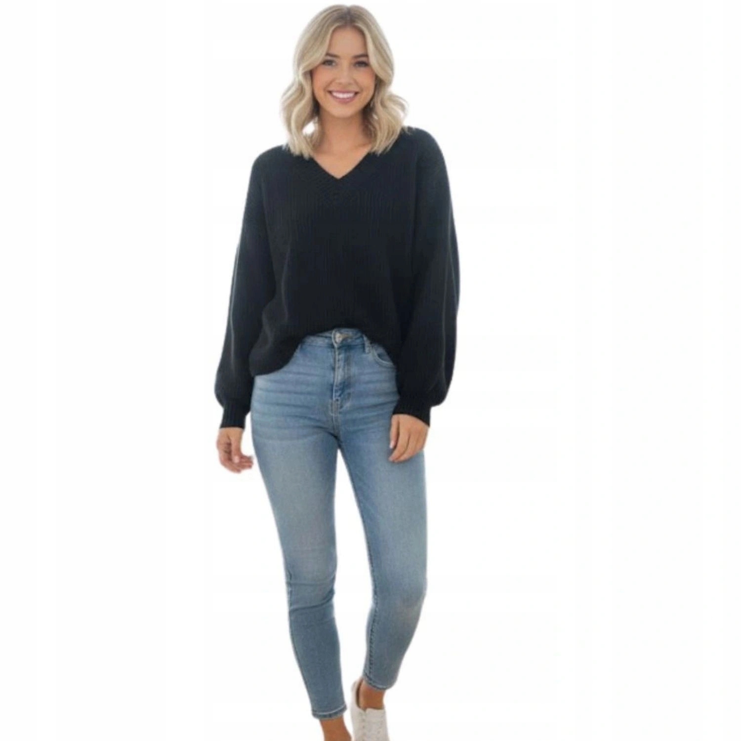 Černý dámský svetr Rodier s vlnou Merino, klasický, kratší, velikost XL