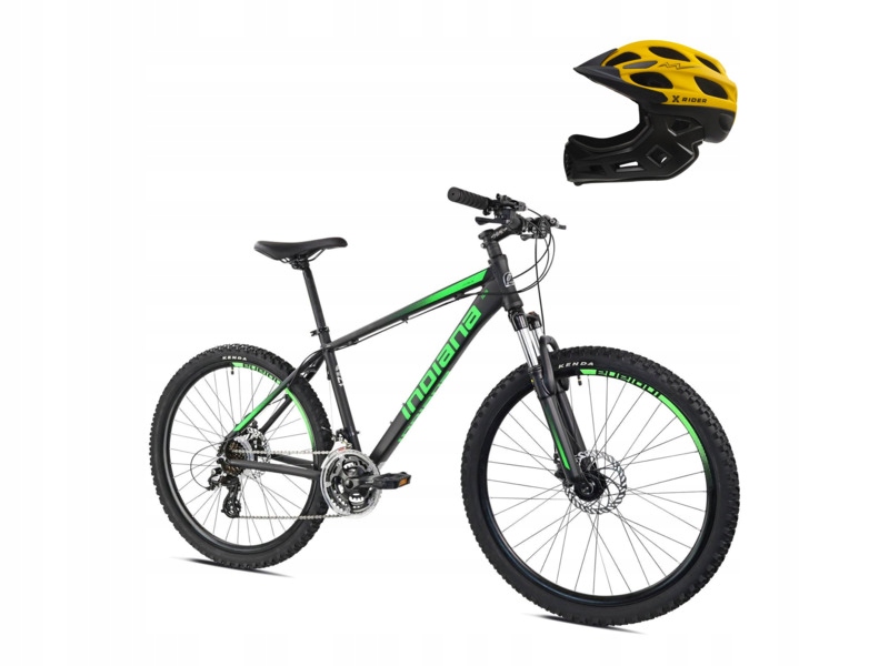 Rower górski Mtb Indiana X-Pulser 2.6 M17 Czarno-zielony Kask rowerowy