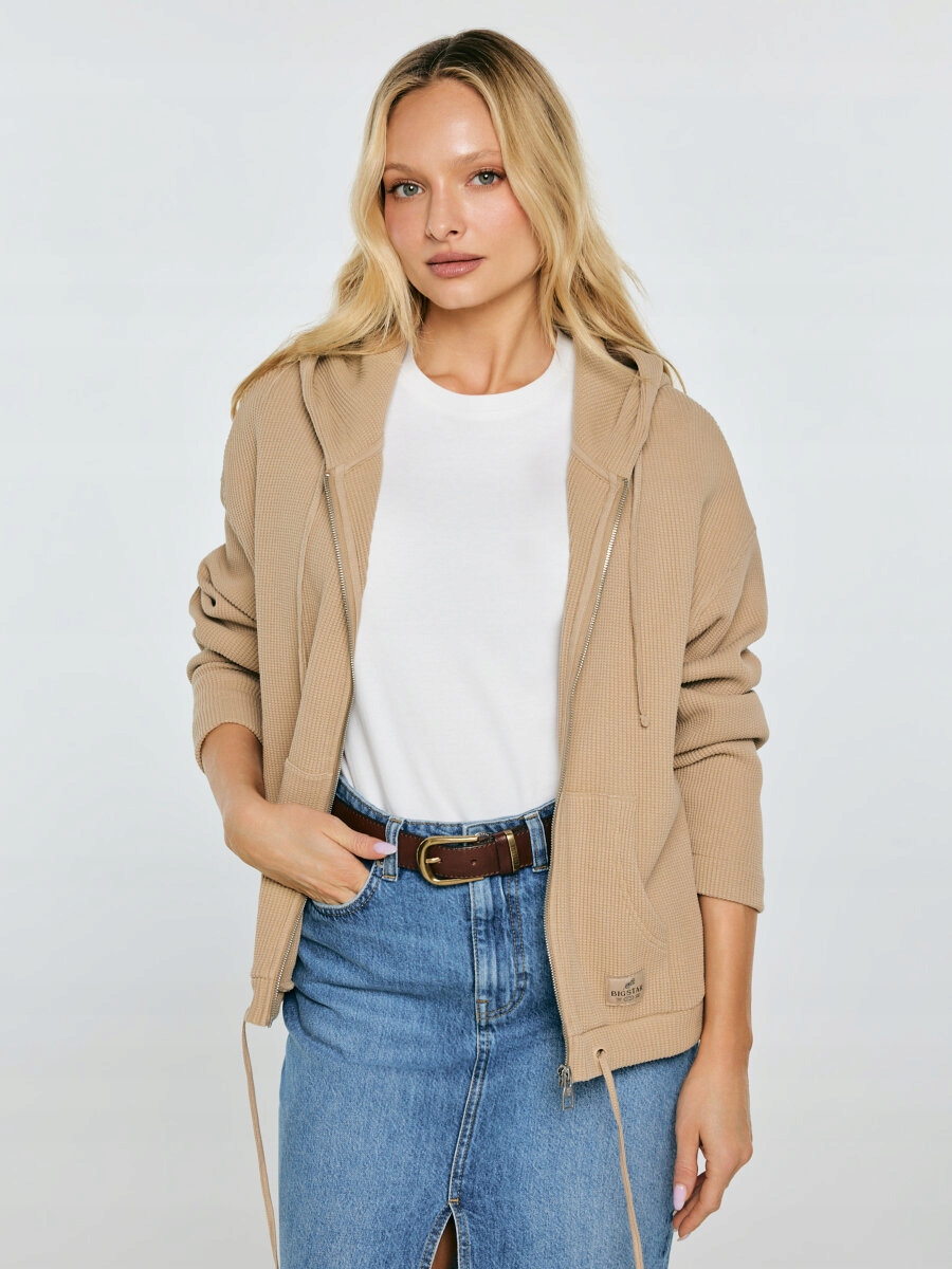 Big Star Bluza damska rozpinana z kapturem beżowa Grala 801 S