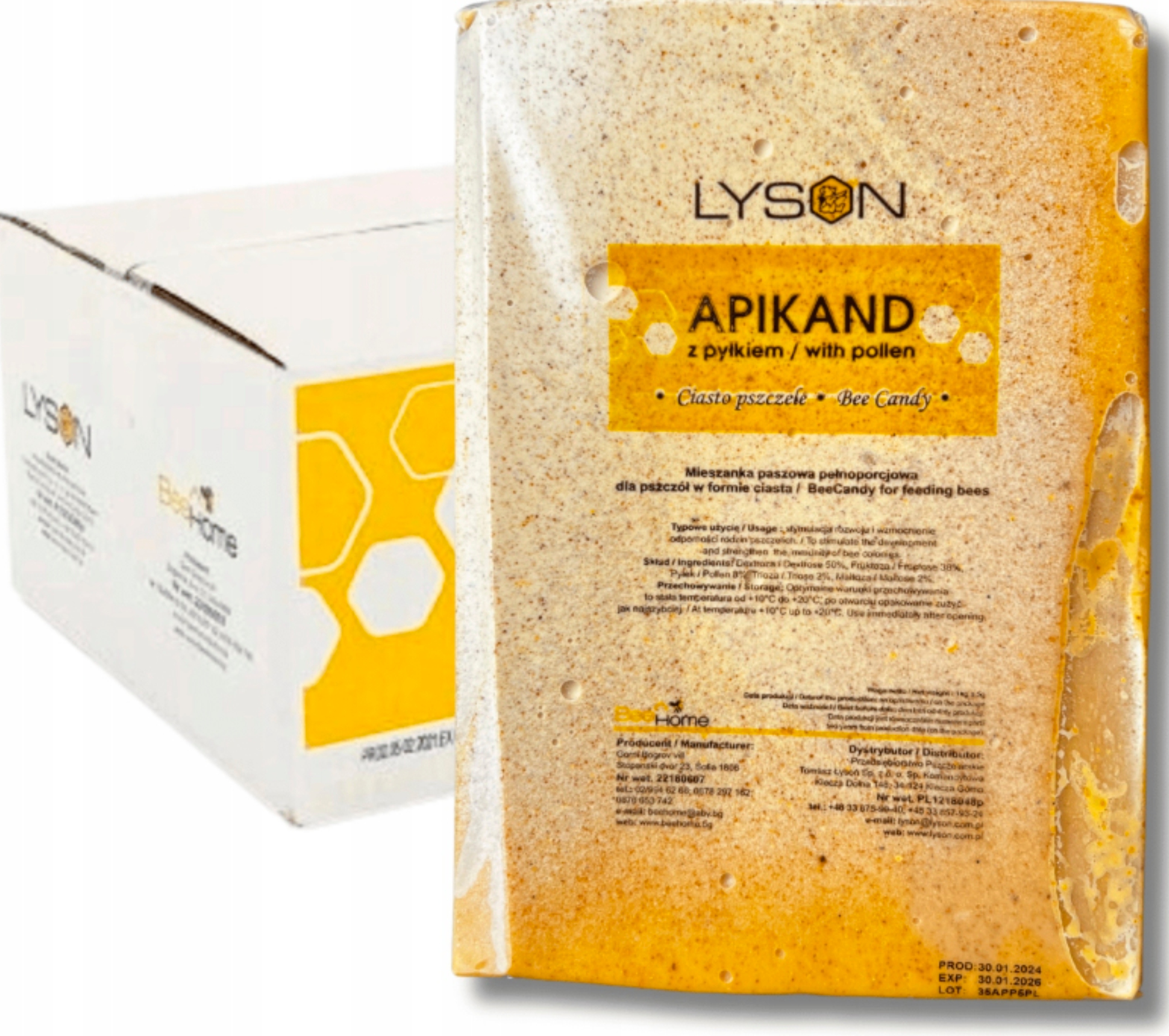 Apikand z pyłkiem ciasto opakowanie 20x1kg wysokiej jakości pokarm pszczeli