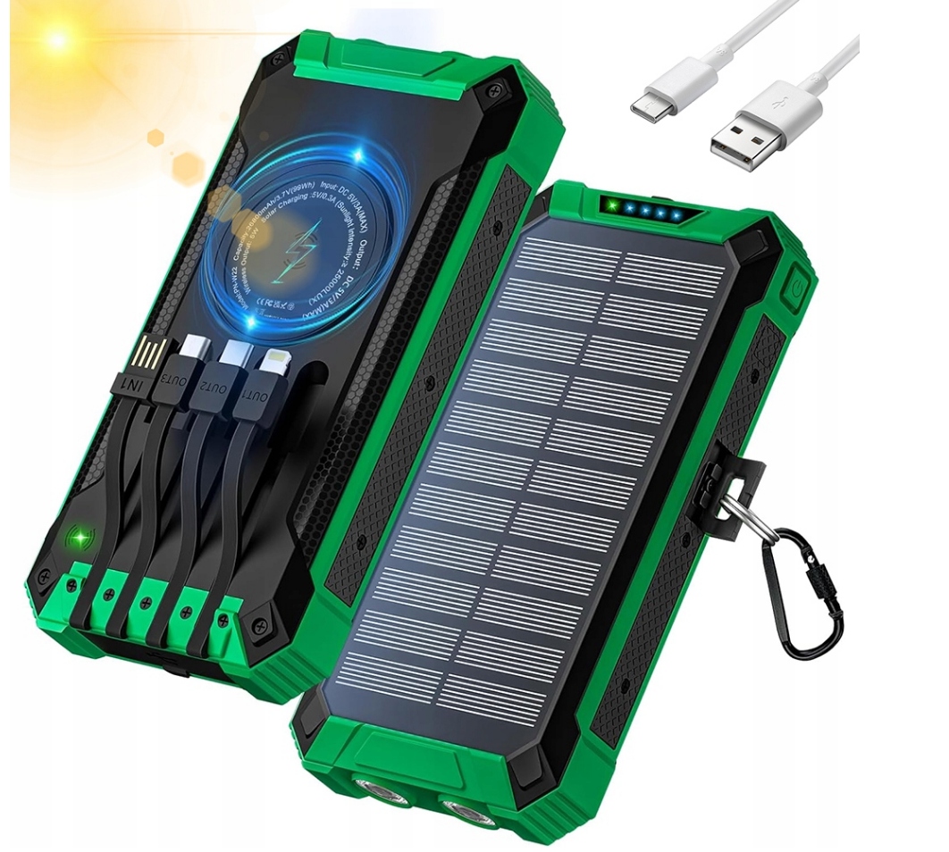 Powerbank Solarny 26800MAH Wodoodporny Z Latarką Awaryjna Na Wyprawy