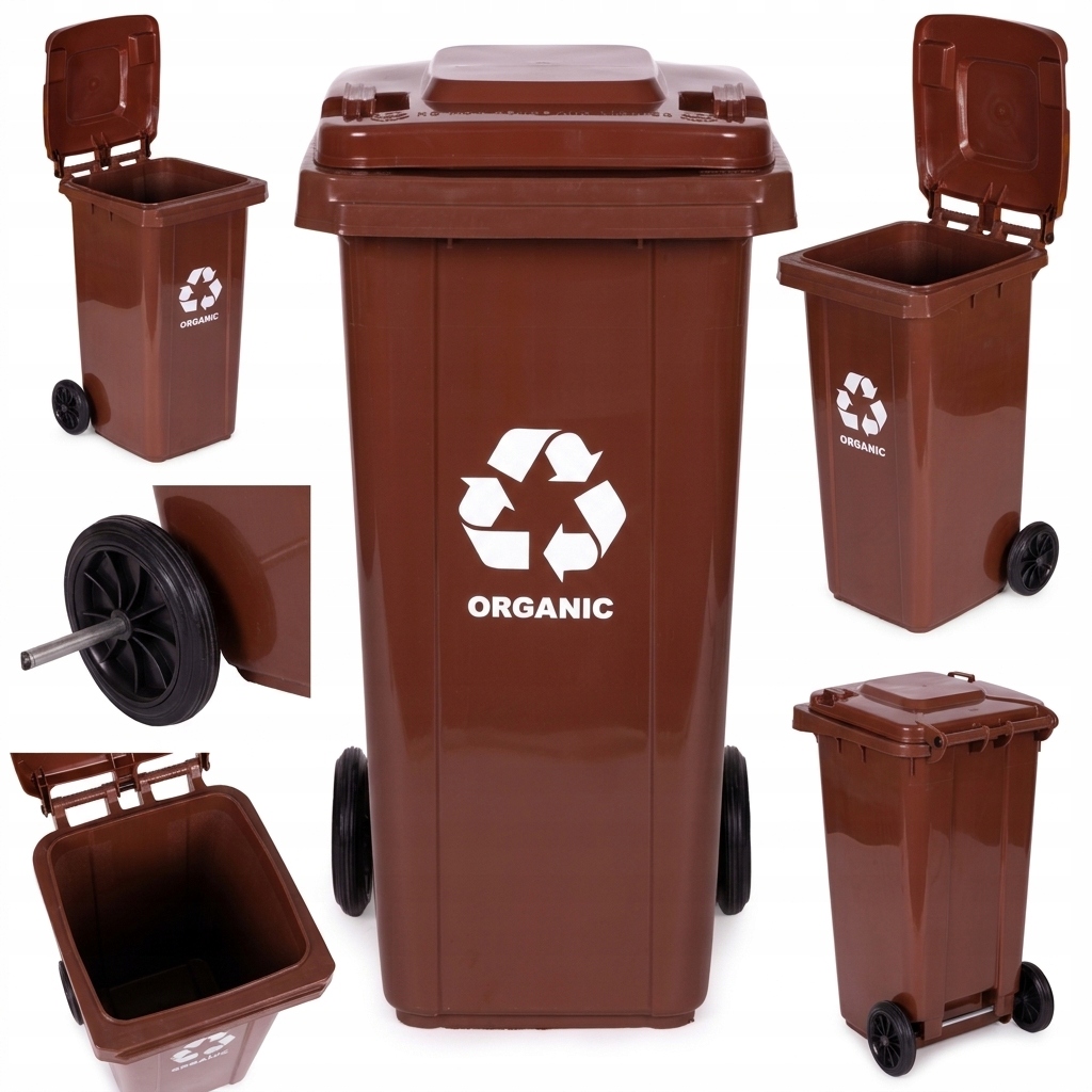 Kosz Na Śmieci Odpady Bio 120l Kubeł Pojemnik Plastikowy Brązowy Segregacja