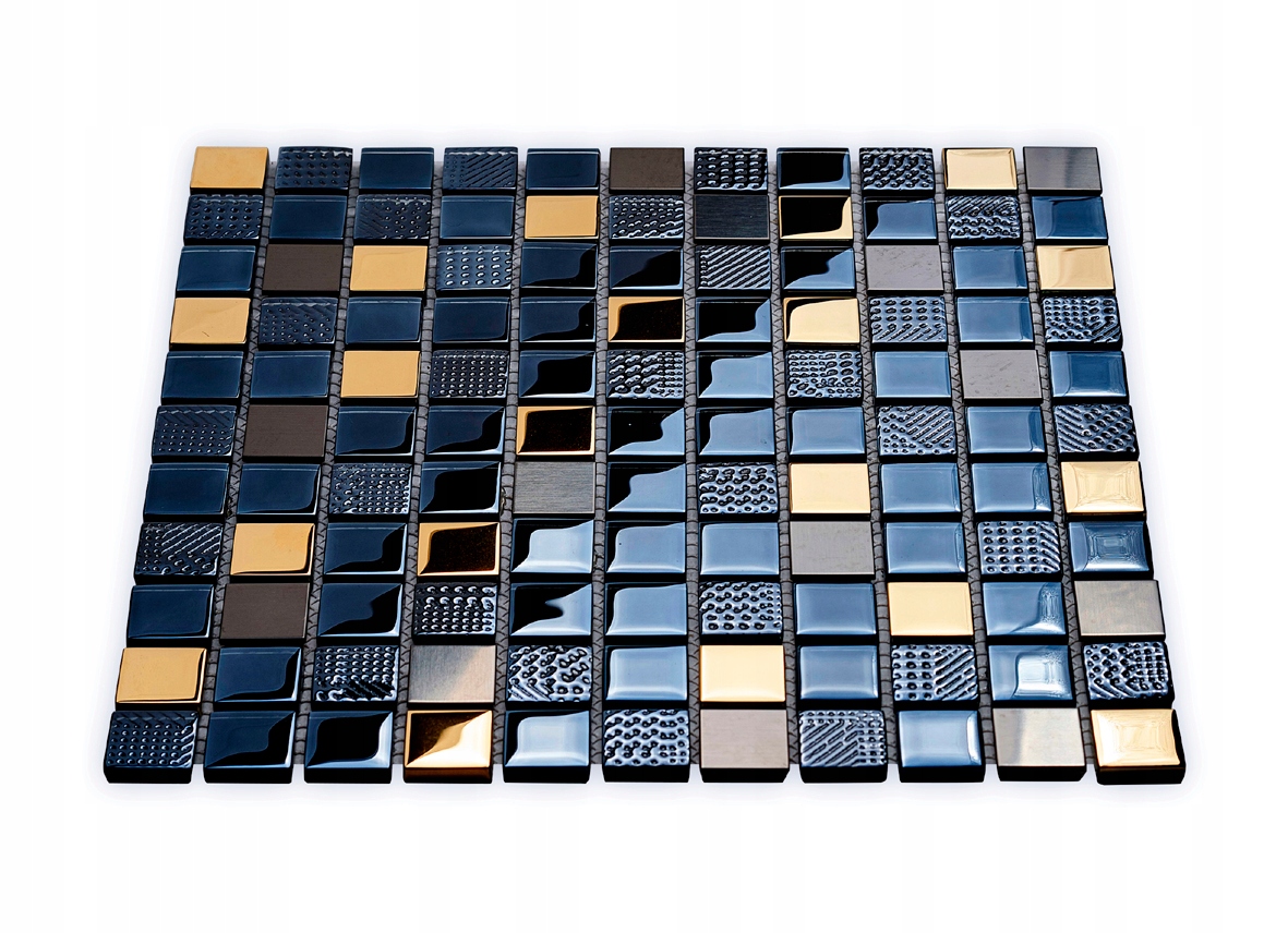 Mozaika Szklana Czarno Złota Kwadraty Łazienka