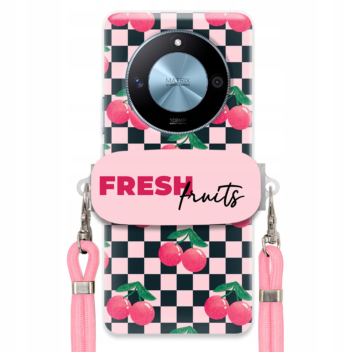 Puzdro pre Honor X50 5G Vodítko Pink Crossbody Držiak Šachovnica Fresh Fruits