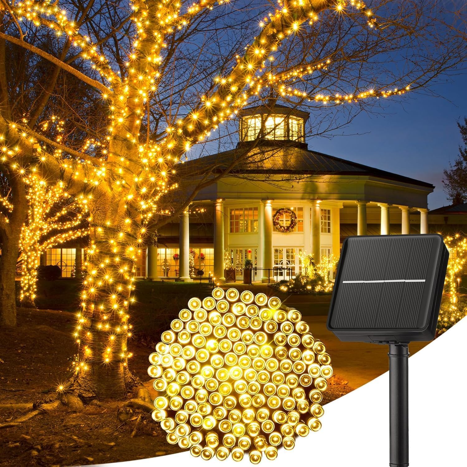 Led Solární Girlanda 13 M 100 Led 8 Režimů Teplá Bílá
