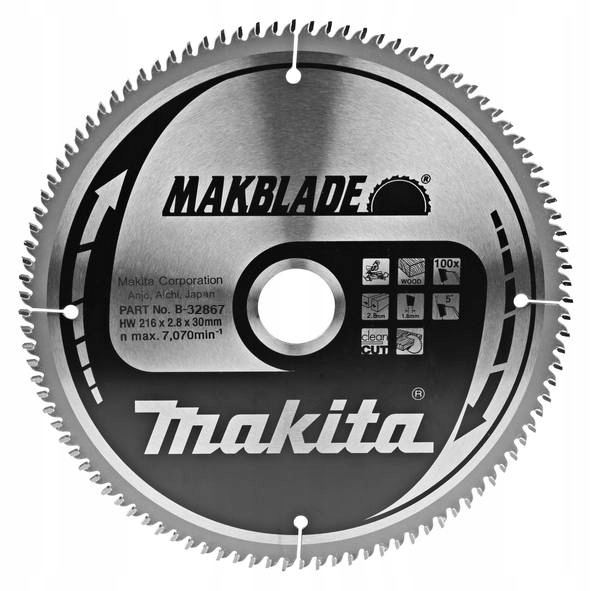Makita Tarcza tnąca piła 216x30 mm 100 Zębów Makblade B-32867 ładne cięcie