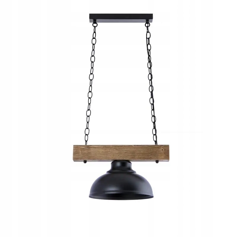 Loftově industriální závěsná lampa na řetězu s dřevem Wood do obývacího pokoje